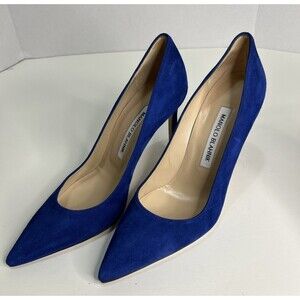 Manolo Blahnik BB Pump Royal Blue Suede Point Toe Stiletto Heels 36 Spain Size 6